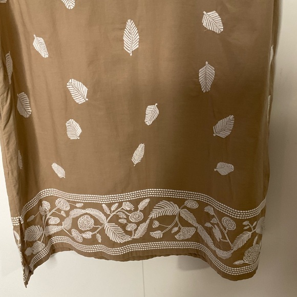 Gretchen Scott Designs Sleeveless Halter Neckline Tan White Leaf Pattern Dress M - Picture 13 of 16